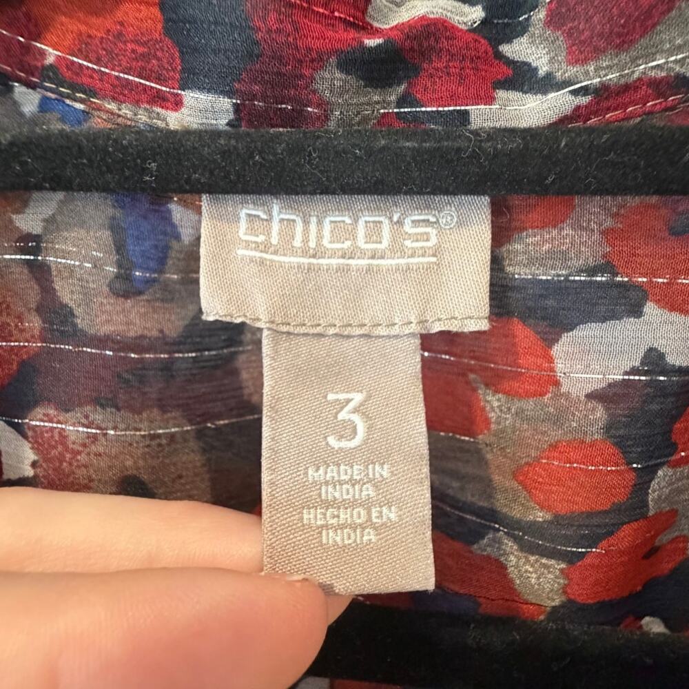Chicho's Multicolor Animal Print Blouse Shear Button Down Lightweight size 3 - Picture 4 of 5